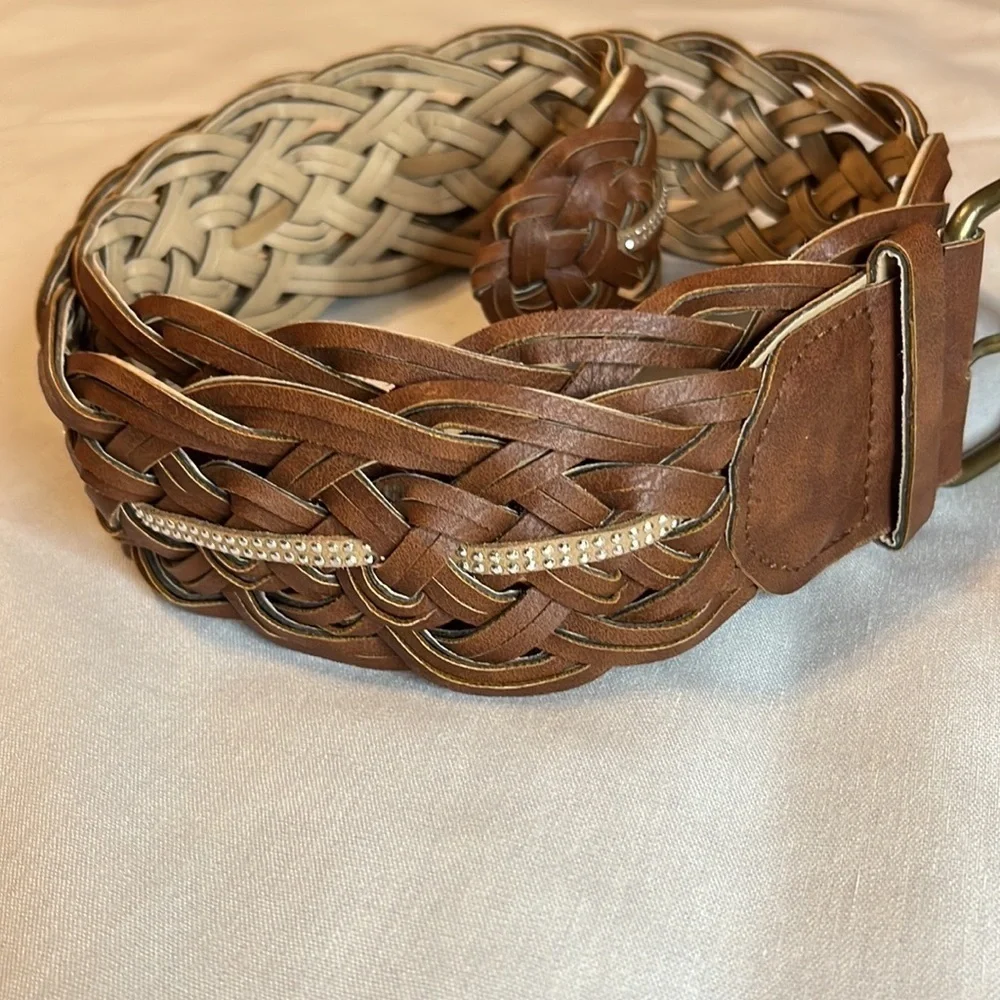 Braided Brown Tan Woven Belt Adjustable Casual Boho Belt Medium